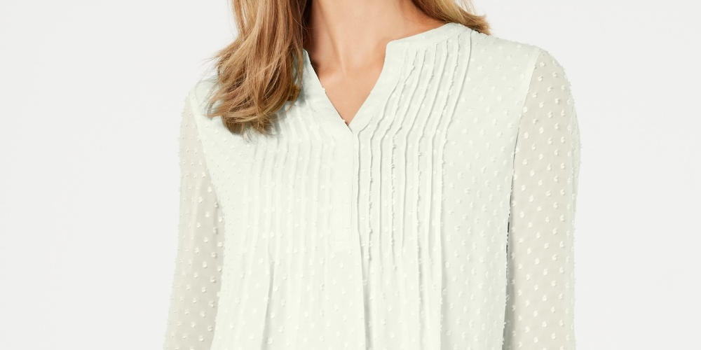 Charter Club Top feminino com babados duplos texturizados e pregas, branco, tamanho XX-G