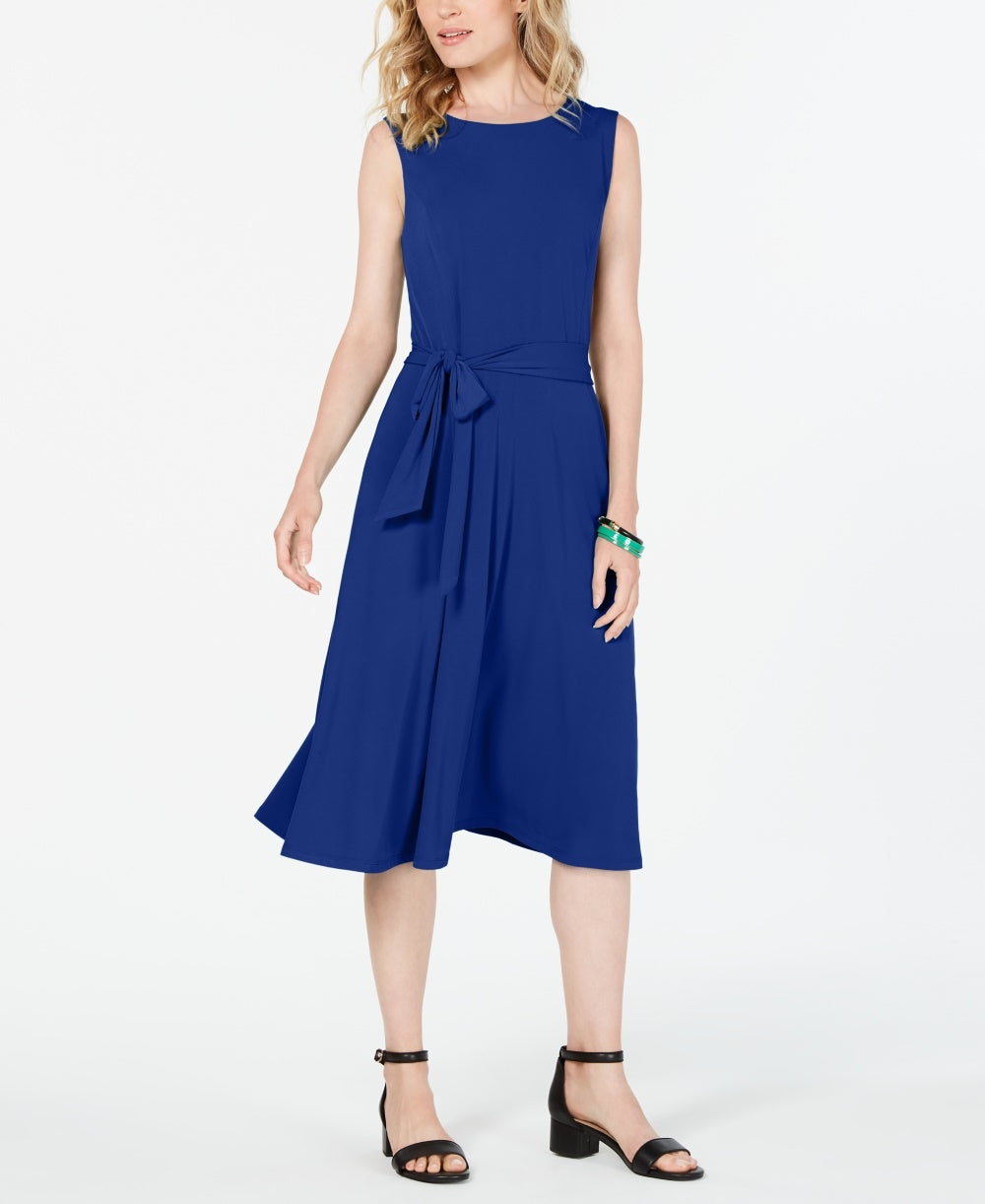 Vestido midi feminino Charter Club com amarração na cintura, azul, tamanho pequeno