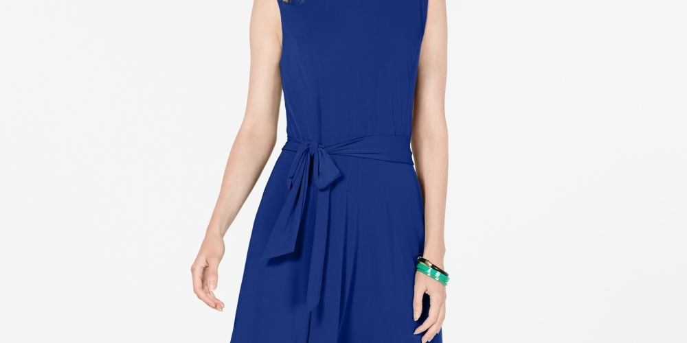 Vestido midi feminino Charter Club com amarração na cintura, azul, tamanho pequeno