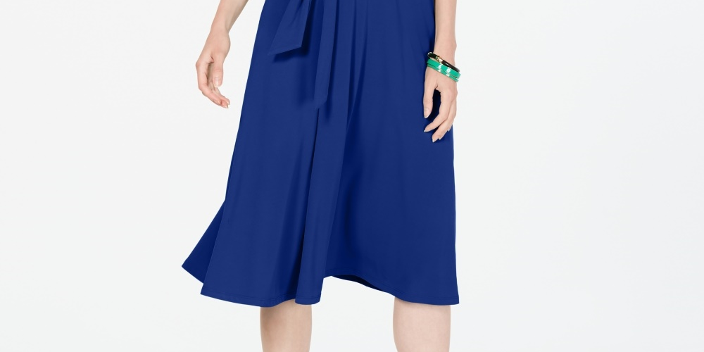 Vestido midi feminino Charter Club com amarração na cintura, azul, tamanho pequeno