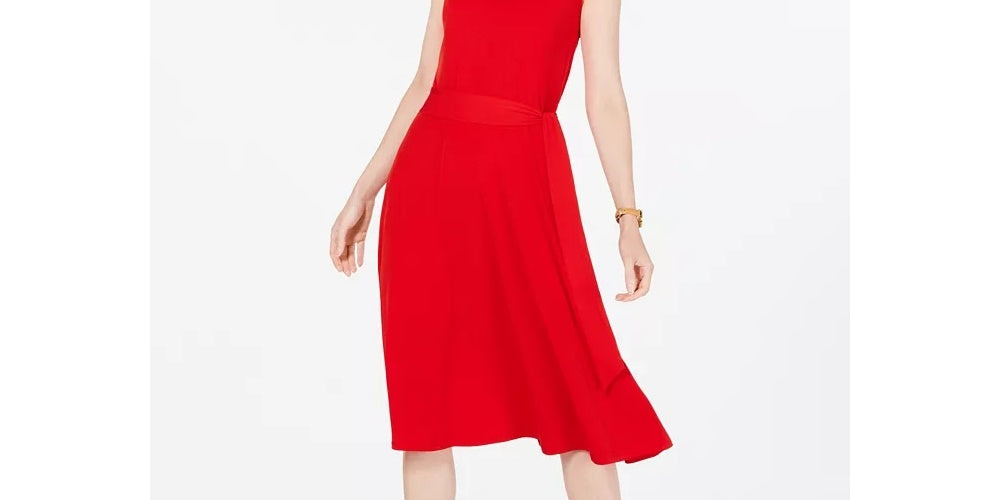 Vestido midi feminino Charter Club com amarração na cintura, tamanho XX-G, vermelho