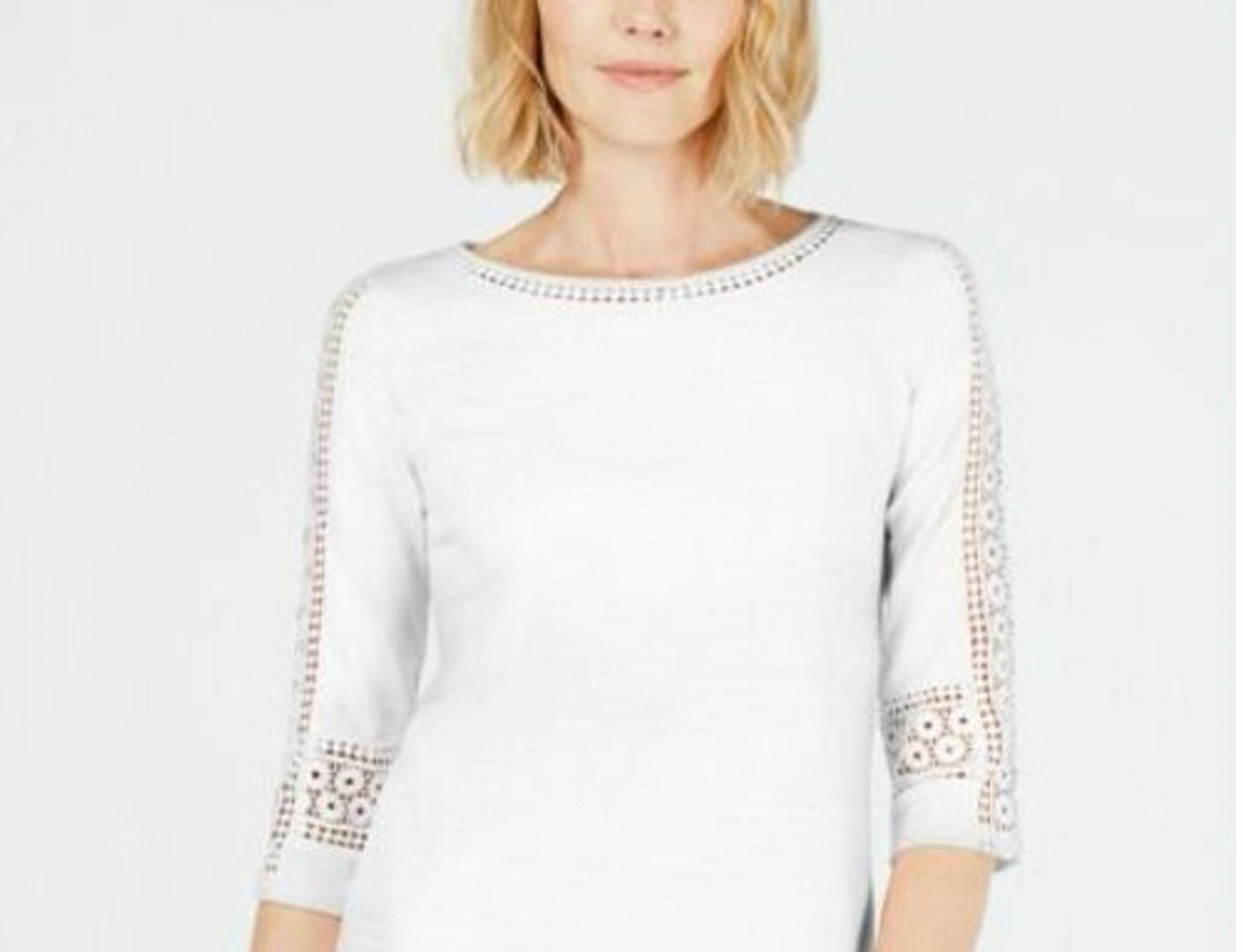 Top de crochê feminino Charter Club com detalhes, branco, tamanho grande