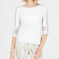 Top de crochê feminino Charter Club com detalhes, branco, tamanho X-S