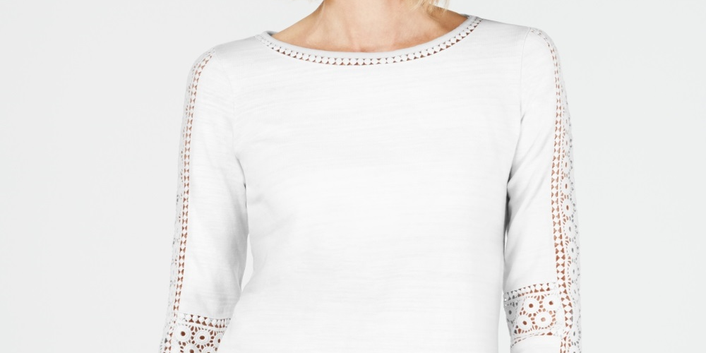 Top de crochê feminino Charter Club com detalhes, branco, tamanho X-S