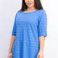 Charter Club Blusa feminina de algodão texturizado com listras e mangas curtas, turquesa/azul-marinho, tamanho pequeno