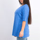 Charter Club Blusa feminina de algodão texturizado com listras e mangas curtas, turquesa/azul-marinho, tamanho XXG