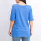 Charter Club Top feminino de algodão com textura listrada e manga cotovelo, azul, tamanho médio