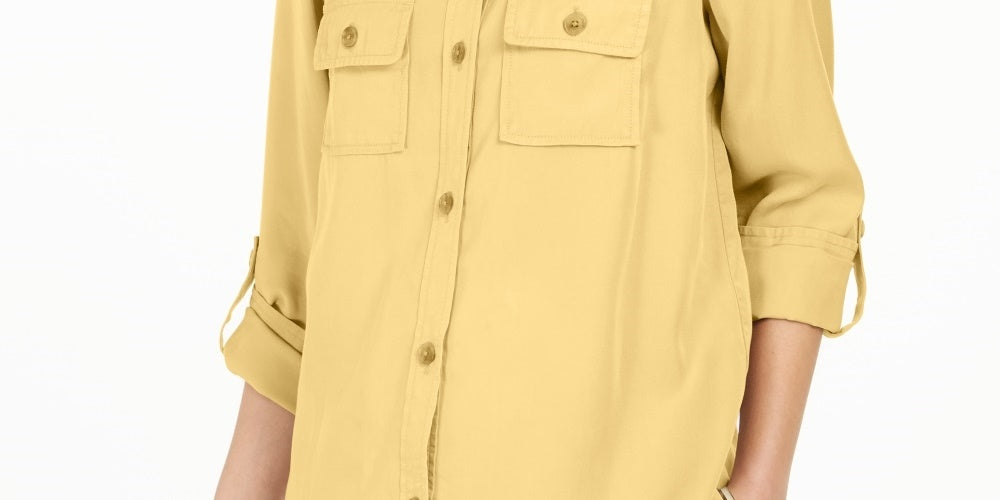 Camisa utilitária feminina Charter Club, tamanho médio, amarelo, extra grande