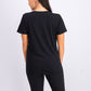 Camiseta feminina Karen Scott com gola trançada, preta, tamanho X-S