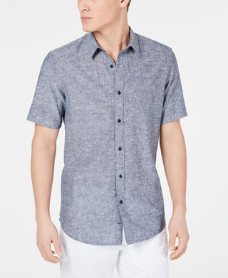 Camisa texturizada American Rag masculina Chambray azul tamanho pequeno