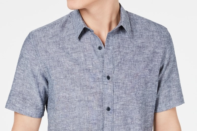 Camisa texturizada American Rag masculina Chambray azul tamanho pequeno