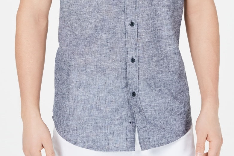 Camisa texturizada American Rag masculina Chambray azul tamanho pequeno