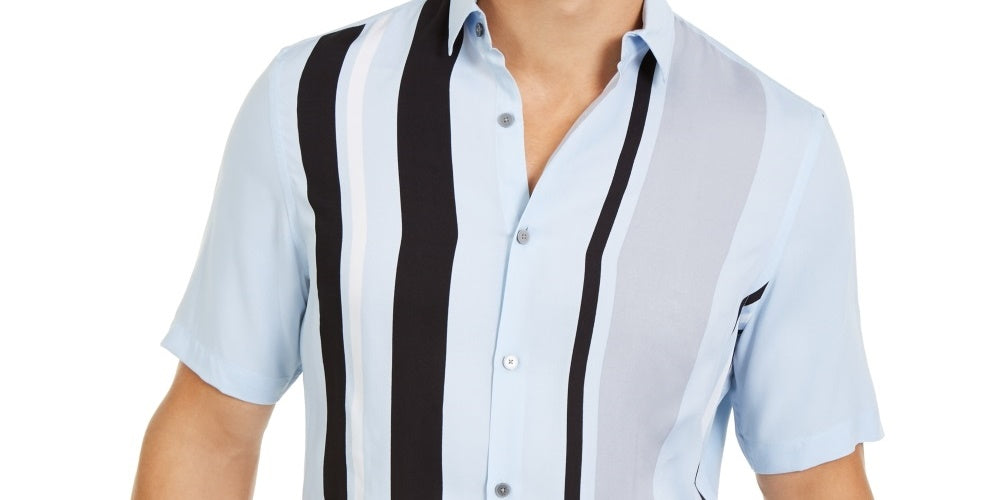 Camisa listrada estilo bowler regular fit masculina Alfani, azul, tamanho pequeno