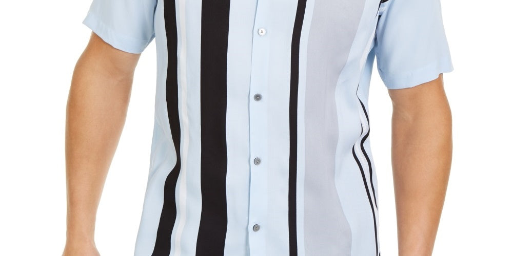 Camisa listrada estilo bowler regular fit masculina Alfani, azul, tamanho pequeno