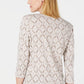 Blusa feminina Karen Scott com estampa de videira e manga 3/4, bege escuro, tamanho pequeno