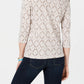 Blusa feminina Karen Scott com estampa de videira e manga 3/4, bege escuro, tamanho pequeno