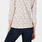 Blusa feminina Karen Scott com estampa de videira e manga 3/4, bege escuro, tamanho extra pequeno