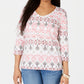 Blusa feminina estampada com decote em V, tamanho médio, laranja, Karen Scott