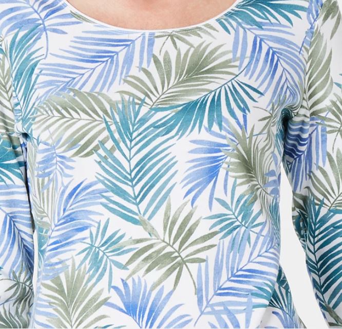 Blusa feminina Karen Scott estampada com manga 3/4, azul, tamanho pequeno