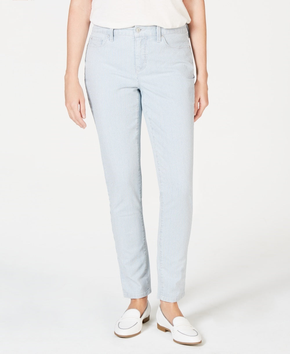 Calça jeans skinny feminina com controle de barriga e listras Charter Club, azul, tamanho 18