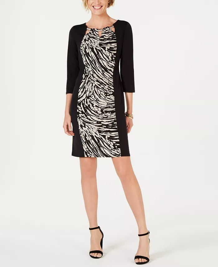 Vestido tubinho triplo com abertura para fechadura feminino JM Collection, bege, tamanho médio
