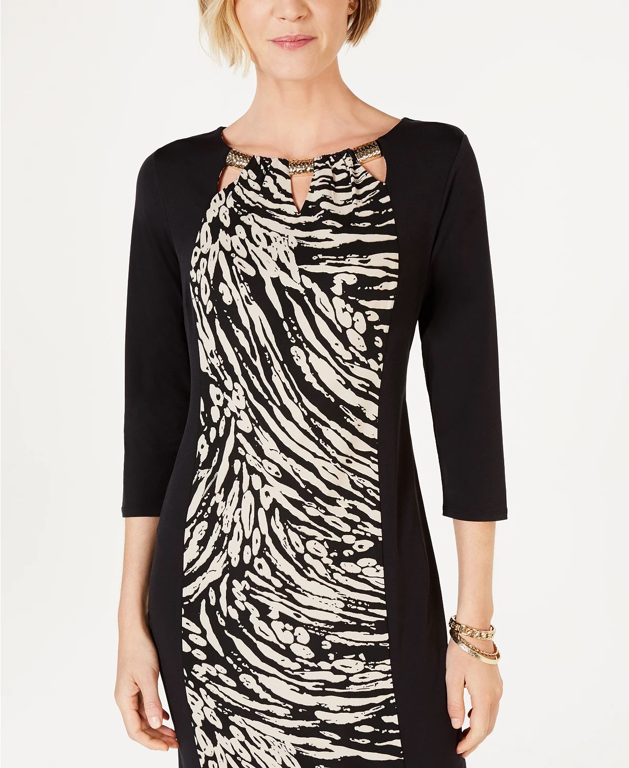 Vestido tubinho triplo com abertura para fechadura feminino JM Collection, bege, tamanho médio