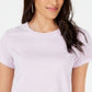 Camiseta feminina listrada Maison Jules com gola redonda, roxa, tamanho pequeno