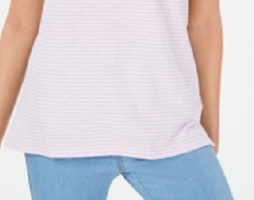 Camiseta feminina listrada Maison Jules com gola redonda, roxa, tamanho pequeno