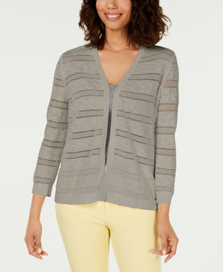 Cardigan listrado Pointelle feminino Charter Club, bege, tamanho extragrande