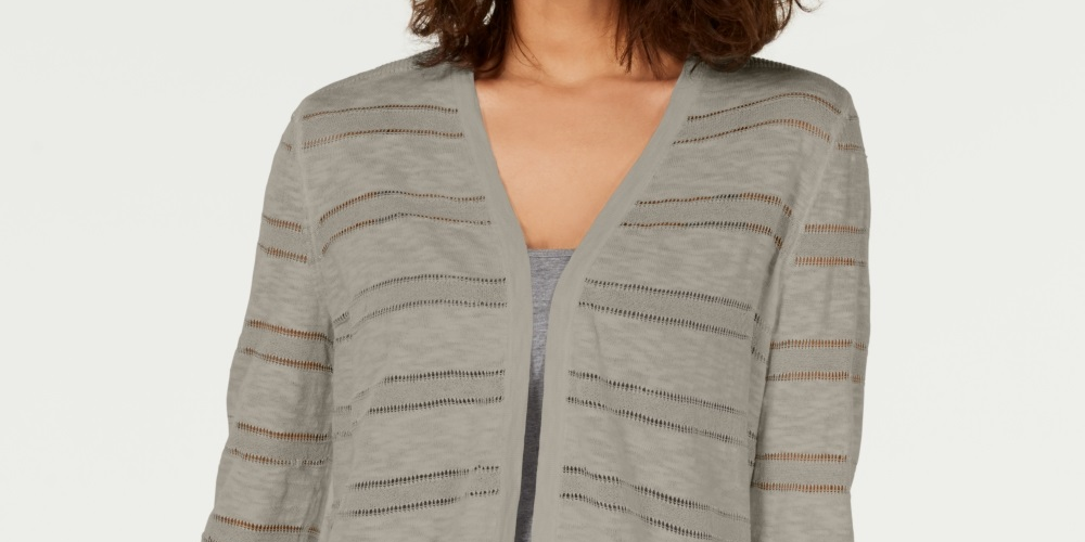 Cardigan listrado Pointelle feminino Charter Club, bege, tamanho extragrande