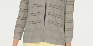 Cardigan listrado Pointelle feminino Charter Club, bege, tamanho extragrande