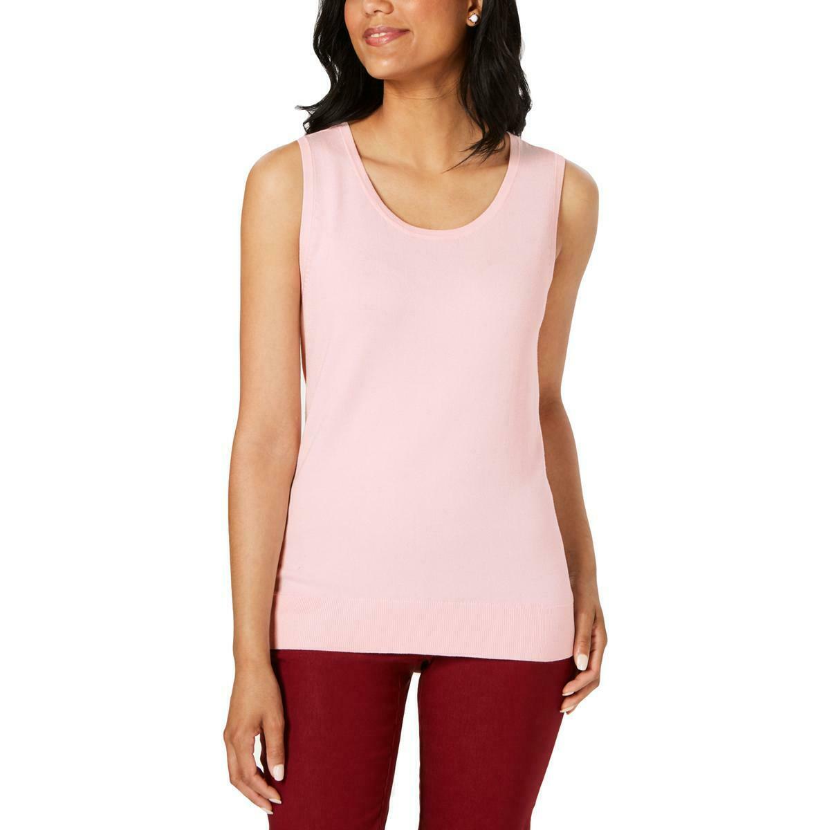 Suéter feminino sem mangas com gola redonda Charter Club, rosa, tamanho grande