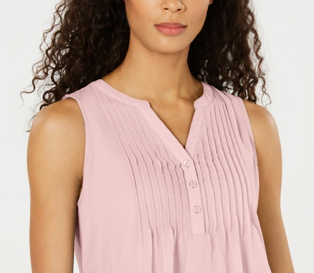 Blusa feminina sem mangas Charter Club Pintuck rosa tamanho pequeno