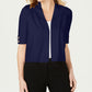Cardigan feminino JM Collection com frente aberta e mangas curtas, azul, tamanho médio