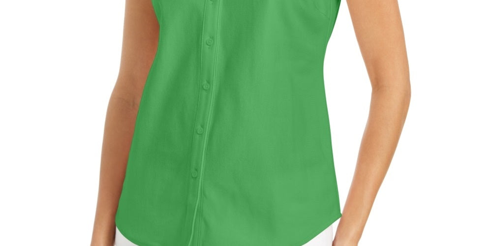 Camisa feminina sem mangas Charter Club Cotton Piquet, verde, tamanho 16