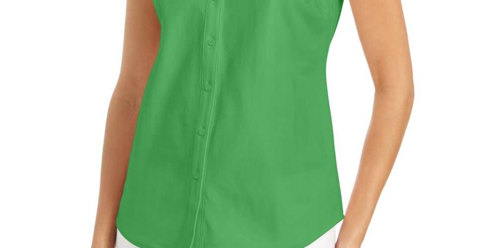 Camisa feminina sem mangas Charter Club Cotton Piquet, verde, tamanho 4
