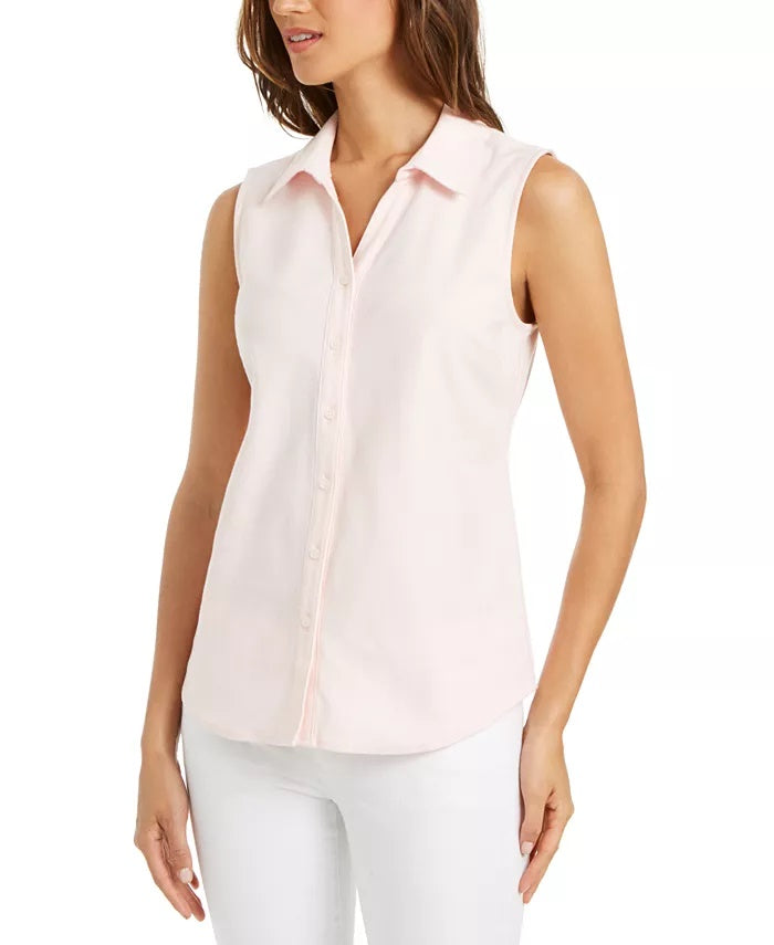Camisa feminina de algodão Charter Club, branca, tamanho 14, pequena