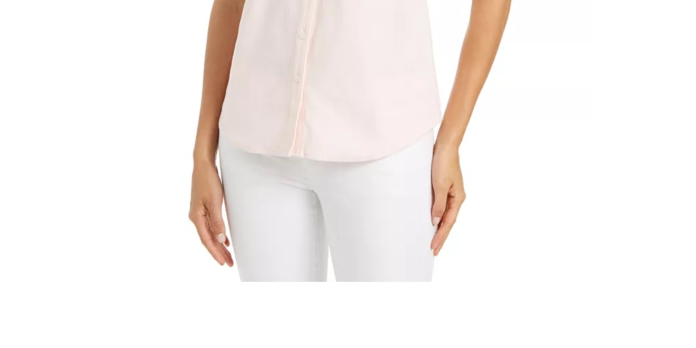 Camisa feminina de algodão Charter Club, branca, tamanho 2, pequena