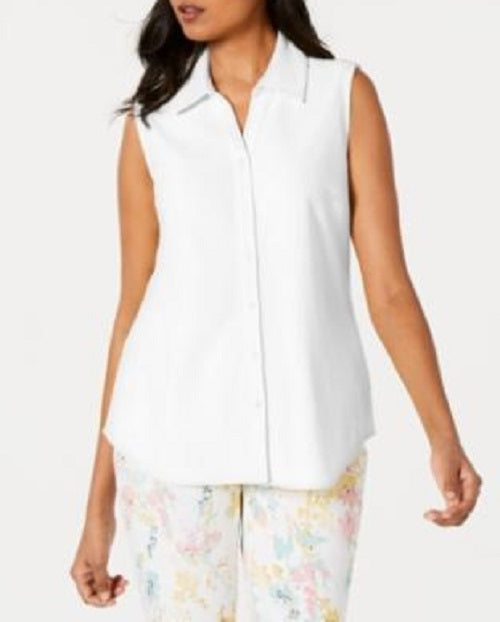 Camisa feminina de algodão Charter Club, branca, tamanho 12, pequena