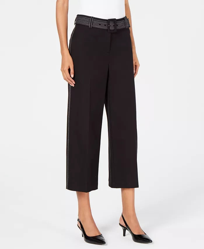 Calça Capri Feminina Alfani Perna Larga Preta Tamanho 12 Petite