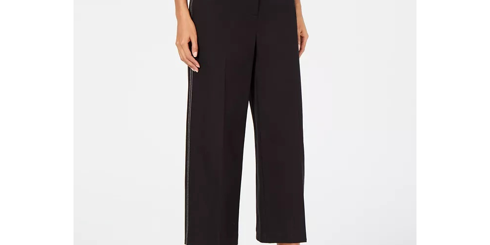 Calça Capri Feminina Alfani Perna Larga Preta Tamanho 12 Petite
