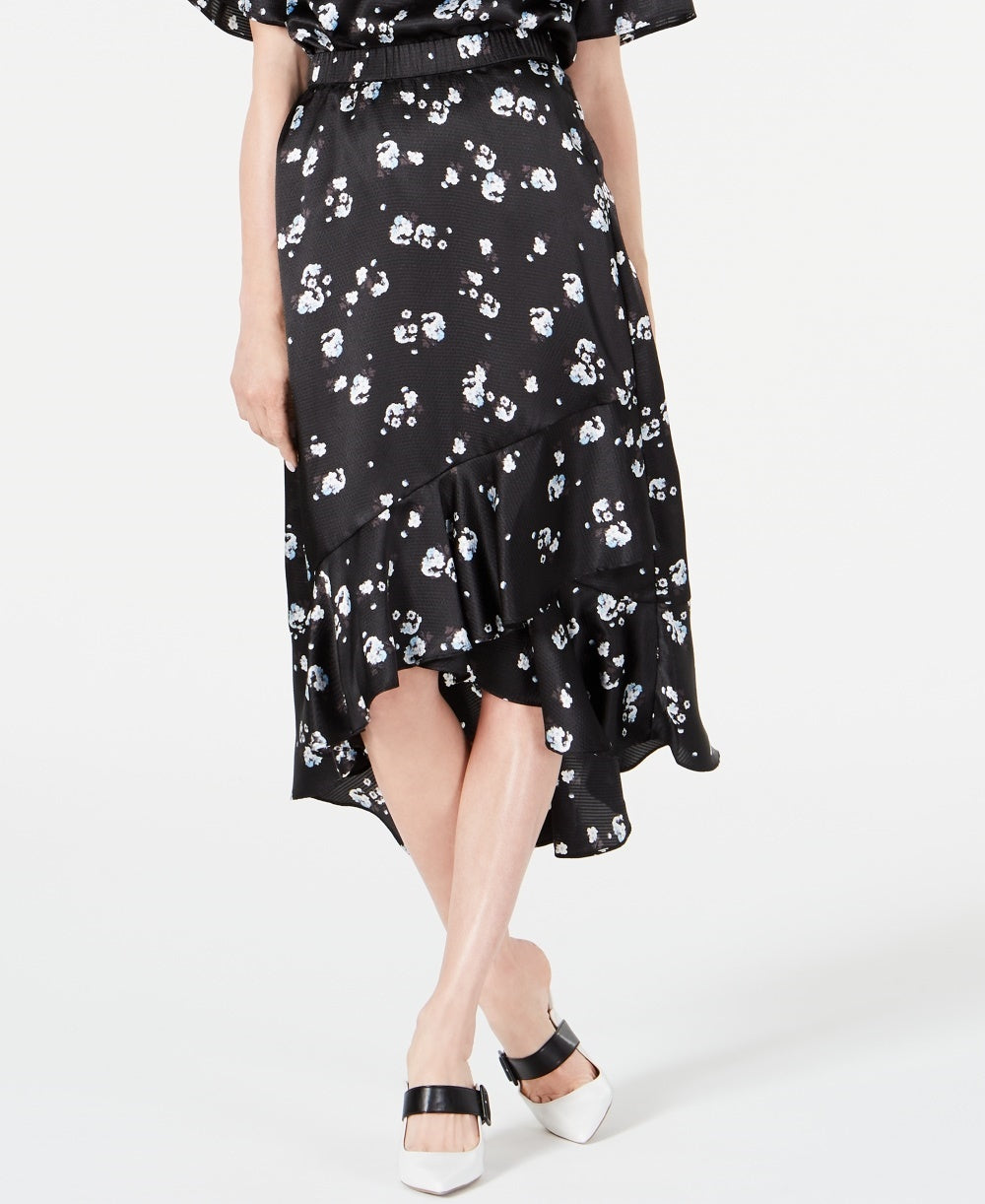 Saia midi com babados e estampa floral Alfani feminina, preta, tamanho 12
