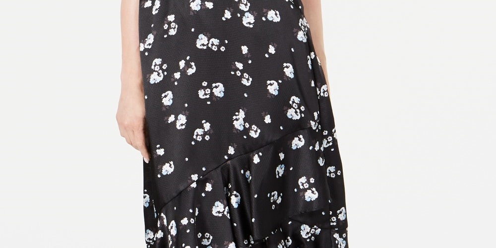 Saia midi com babados e estampa floral Alfani feminina, preta, tamanho 12