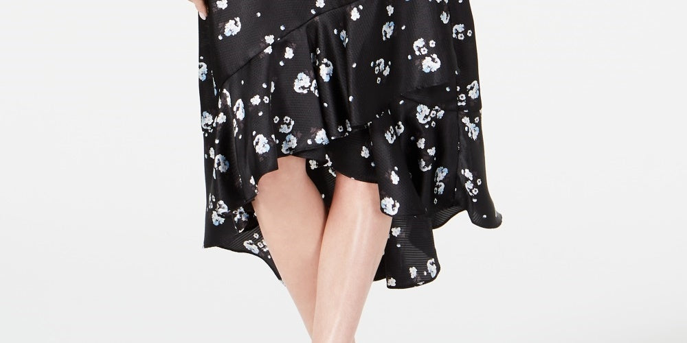 Saia midi com babados e estampa floral Alfani feminina, preta, tamanho 12