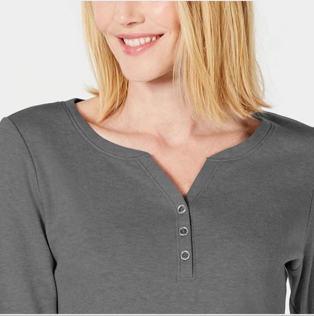 Karen Scott Top Henley de Algodão Feminino Verde Tamanho X-S