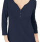 Camisa Henley de algodão feminina Karen Scott, azul escuro, tamanho pequeno e pequeno
