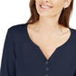 Camisa Henley de algodão feminina Karen Scott, azul escuro, tamanho pequeno e pequeno
