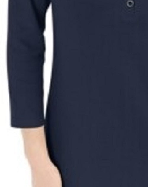 Camisa Henley de algodão feminina Karen Scott, azul escuro, tamanho pequeno e pequeno