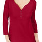 Camisa Henley de algodão feminina Karen Scott, vermelha, tamanho pequeno médio