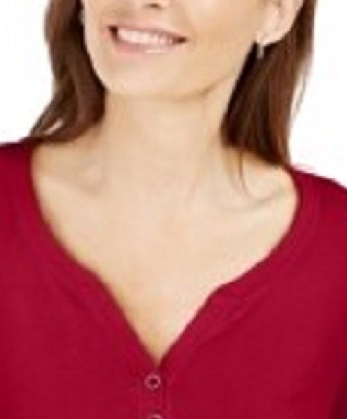 Camisa Henley de algodão feminina Karen Scott, vermelha, tamanho pequeno médio